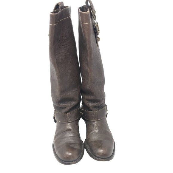 BCBGMAXAZRIA Brown Leather Riding Boots Size 8 Studded Strap Buckle Detail - Picture 3 of 10